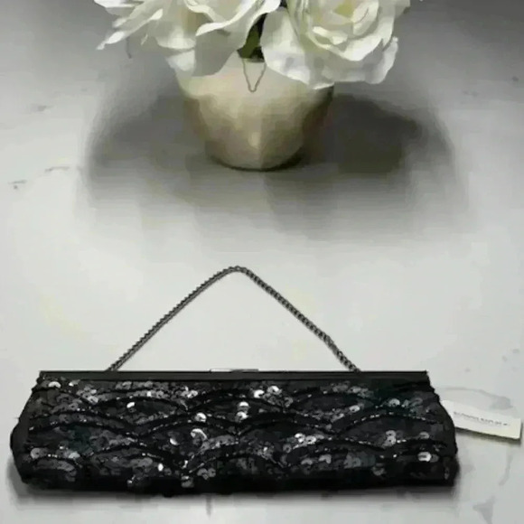 Banana Republic Black Beaded Sequins Mini Bag/Tote with Gun Metal Hardware NWT - Picture 4 of 5